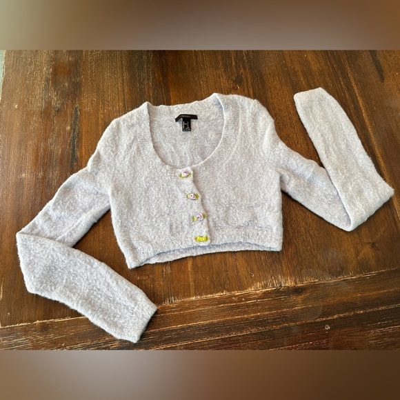 Forever 21 Lilac Angora Snap Coquette Feminine Cropped Cardigan Size Small - Picture 6 of 11
